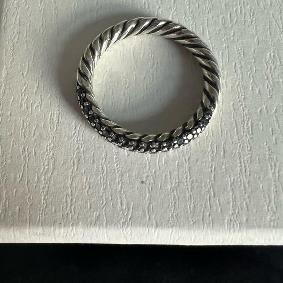 David Yurman Petite Pave Ring w/ blue sapphires SS. - Picture 7 of 9